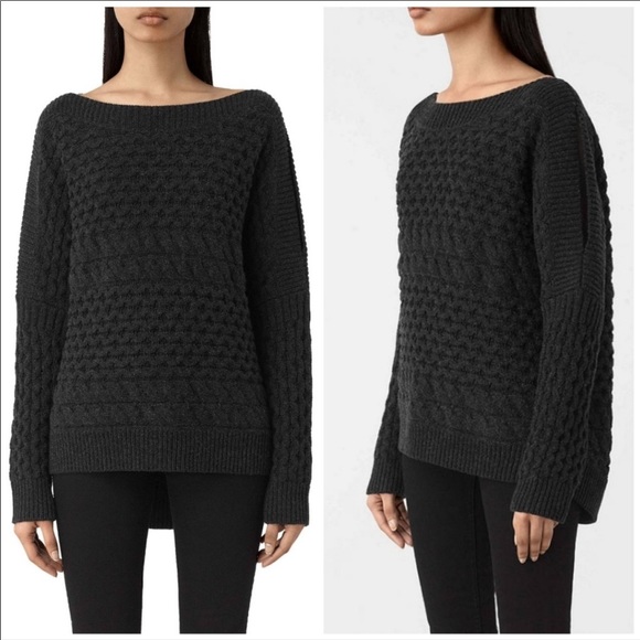 All Saints Sweaters - Allsaints Reed Chunky Knit Charcoal Gray Sweater S